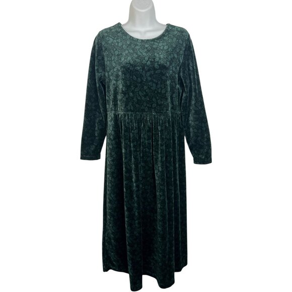 Vintage LL Bean 90s Velour Holly Print Midi Dress Green Holiday Christmas S/ M - Picture 7 of 15